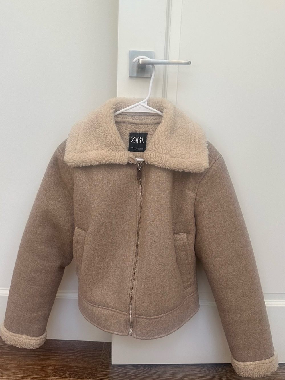 Zara Kids Cream-Tan Shearling Collar Puffer Jacket